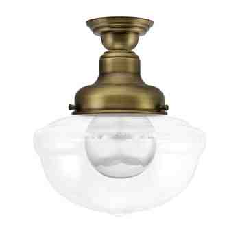 Acorn Semi-Flush, 998-Natural Weathered Brass, Clear Glass, No Stripe, Shown with G40 Half-Chrome Bulb