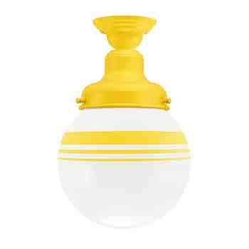 Round Semi-Flush, 500-Buttery Yellow, Opaque Glass, Three Painted Band, 500-Buttery Yellow