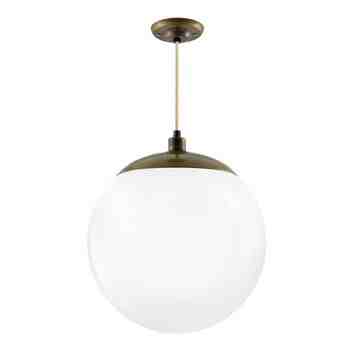 16" Glass Ball Pendant, Opaque Glass, 999-Natural Weathered Brass, CSGW-Gold & White Cloth Cord