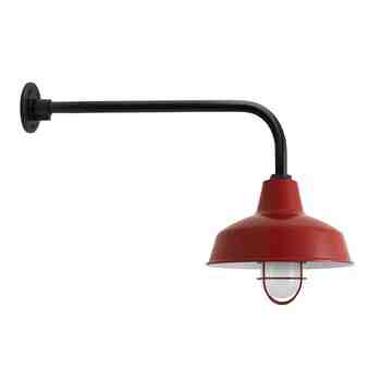 12" Avalon Nautical LED, 400-Barn Red, WGG-Wire Guard, FST-Frosted Glass, G8 Gooseneck Arm, 100-Black