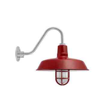 16" The Original™, 400-Barn Red, TGG-Heavy Duty Cast Guard, RIB-Ribbed Glass, G26 Gooseneck Arm, 975-Galvanized