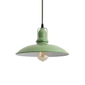 12" Sinclair Spoke Top Pendant, 320-Fern Green, With Arms, No Key, CSBB-Black & Brown Chevron Cloth Cord, Nostalgic Edison-Style 1910 Era 60 Watt Light Bulb