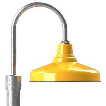 16" Union LED, 550-Porcelain Yellow, Single Post Mount, 975-Galvanized, Smooth Direct Burial Pole, 975-Galvanized
