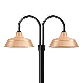 15" Bomber LED, 995-Natural Raw Copper, Double Post Mount, 100-Black, Smooth Direct Burial Pole, 100-Black