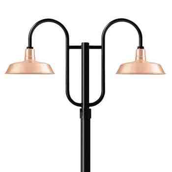 14" The Original™ LED, 995-Natural Raw Copper, Double Decorative Post Mount, 100-Black, Smooth Direct Burial Pole, 100-Black