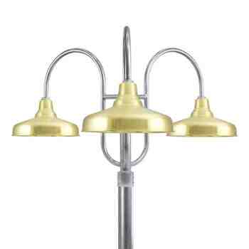 16" Union LED, 997-Natural Raw Brass, 3-Light Post Mount, 975-Galvanized, Smooth Direct Burial Pole, 975-Galvanized