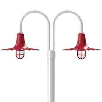 16" Seaside LED, 455-Porcelain Cherry Red, Double Post Mount, 200-White, Smooth Direct Burial Pole, 200-White, CGG-Standard Cast Guard, 455-Cherry Red, CCR-Clear Crackle Glass
