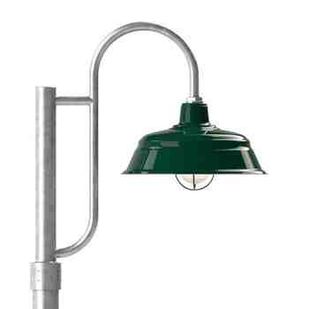 17" Bomber LED, 350-Porcelain Vintage Green, Single Decorative Post Mount Optio, 975-Galvanized, Smooth Direct Burial Pole, 975-Galvanized, WGG-Wire Guard, 975-Galvanized, CCR-Clear Crackle Glass