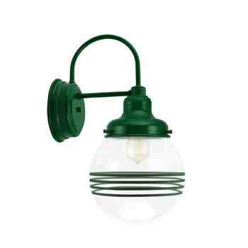 Round Schoolhouse Sconce, 307-Emerald Green, Clear Glass, Four Painted Band