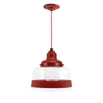 Kao Drum Schoolhouse Pendant, 400-Barn Red, Clear Glass, Single Painted Band, CRZ-Red Chevron Cord, Shown with G40 Bulb