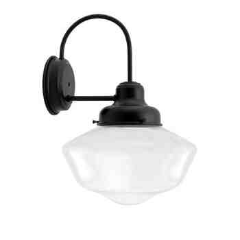 Primary Schoolhouse Sconce, 100-Black, Large Clear Glass
