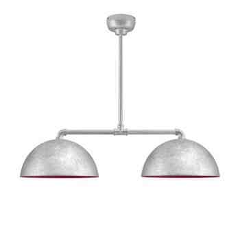 Loma 2-Light LED Chandelier, 16" Shades, 975-Galvanized, Interior in 490-Magenta, 12" Arms, Mounting in 975-Galvanized