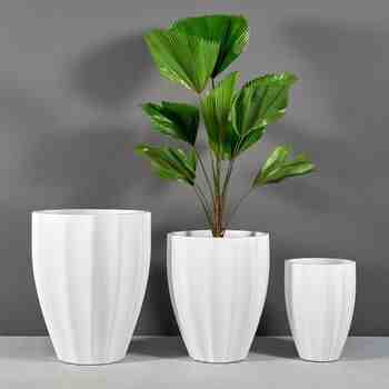 Jay Scotts Fiberglass Alicante Ribbed Round Planter, Matte White