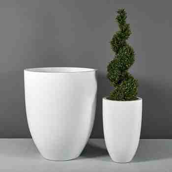 Jay Scotts Fiberglass Brannan Tapered Round Planter, Matte White