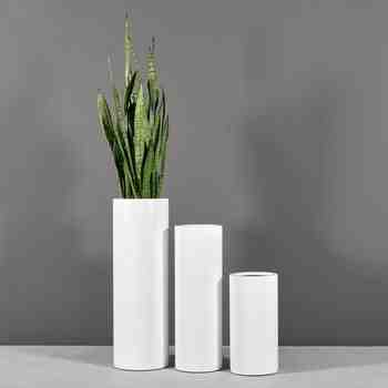 Jay Scotts Fiberglass Corry Cylinder Planter, Matte White