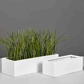 Jay Scotts Fiberglass Reade Tabletop Rectangle Planter, Matte White