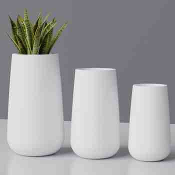 Jay Scotts Fiberglass Saigon Round Planter, Matte White