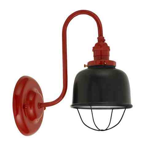 Fargo Wall Sconce, 100-Black, Mounting in 400-Barn Red, Wire Cage, 100-Black