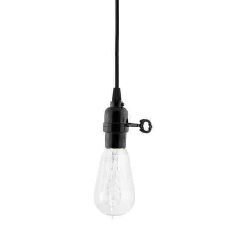 Indy Industrial Pendant, Black Socket, Turn Key, Black Cord Hung, Nostalgic Edison-Style 1890 Era 40 Watt Light Bulb (Not Included) | Turn key