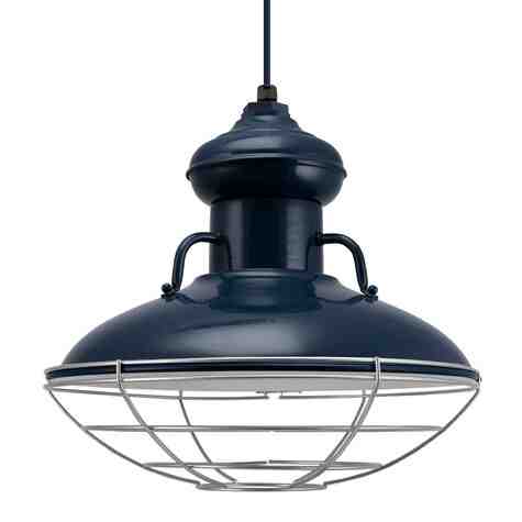 16" Laramie LED, 705-Navy, Wire Cage, 975-Galvanized, Navy Cloth Cord