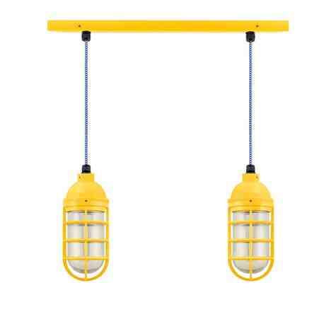 Insider 2-Light Chandelier, 500-Buttery Yellow, CGG-Standard Cast Guard, RIB-Ribbed Glass, CSUW-Blue & White Cloth Cord