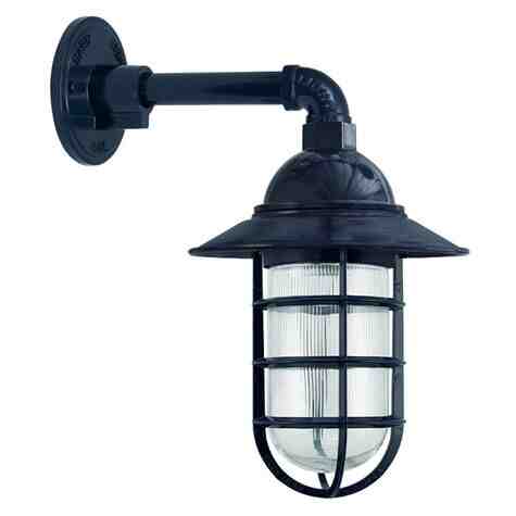 Industrial Guard Sconce, 705-Navy, Flared Shade, CGG-Standard Cast Guard, RIB-Ribbed Glass