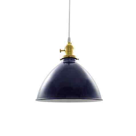 10" Gladstone Pendant, 705-Navy, Brass Socket with Knob Switch, CSW-White Cloth Cord