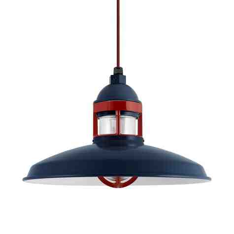 14" Brisbane, 705-Navy, Guard in 400-Barn Red, RIB-Ribbed Glass, Barn Red & Black Swirl Cloth Cord