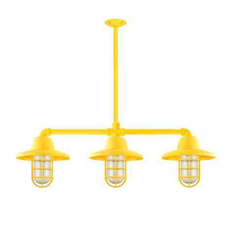 Alliance LED 3-Light Chandelier, 500-Buttery Yellow, Warehouse Shade, CGG-Standard Cast Guard, RIB-Ribbed Glass