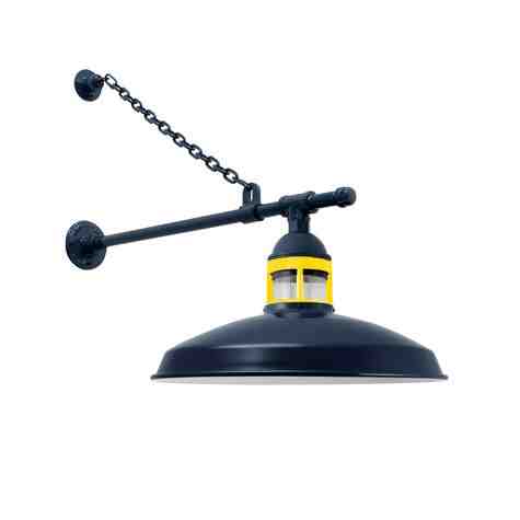 16" Brisbane LED, 705-Navy, Guard in 500-Buttery Yellow, RIB-Ribbed Glass, G65 Gooseneck Arm