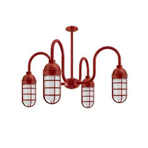Polaris LED 4-Light Chandelier, 400-Barn Red, Topless Shade, CGG-Standard Cast Guard, FST-Frosted Glass