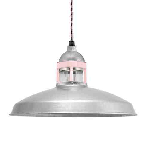 16" Brisbane LED, 975-Galvanized, Guard in 480-Blush Pink, RIB-Ribbed Glass, CSBP-Black & Pink Cloth Cord