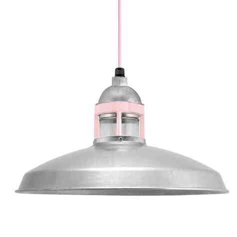 16" Brisbane LED, 975-Galvanized, Guard in 480-Blush Pink, RIB-Ribbed Glass, Blush Pink Cloth Cord