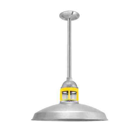 16" Brisbane LED, 975-Galvanized, Guard in 500-Buttery Yellow, RIB-Ribbed Glass