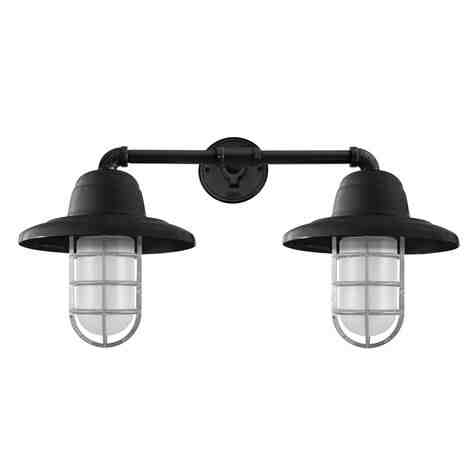 Double Market LED Industrial Guard Sconce, 100-Black, CGG-Standard Cast Guard, 975-Galvanized, FST-Frosted Glass