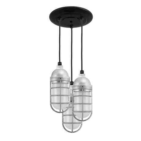 Atomic Topless LED Multi-Light Chandelier, 975-Galvanized, CGG-Standard Cast Guard, FST-Frosted Glass, CSB-Black Cloth Cord, Canopy in 100-Black