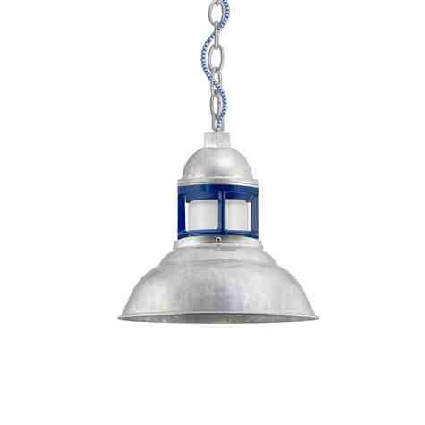 12" Outback, 975-Galvanized, Guard in 700-Royal Blue, FST-Frosted Glass, CSUW-Blue & White Cloth Cord