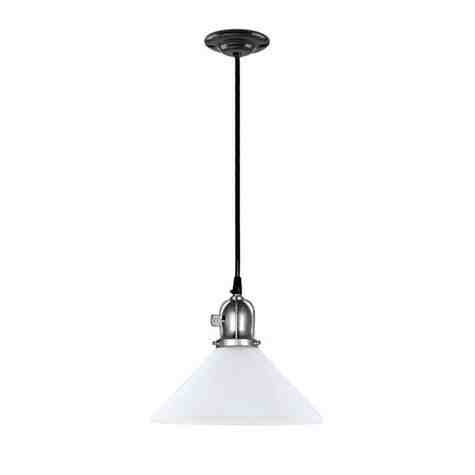 Kao Homestead Pendant, Milk Glass Shade, Cup in 975-Galvanized, With Arms, Paddle Switch, SBK-Standard Black Cord, Canopy in 100-Black