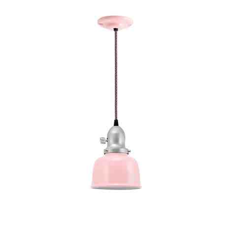 Kao Fargo Pendant, 480-Blush Pink, Cup in 975-Galvanized, No Arms with Paddle Switch, CSBP-Black & Pink Cloth Cord, Canopy in 480-Blush Pink