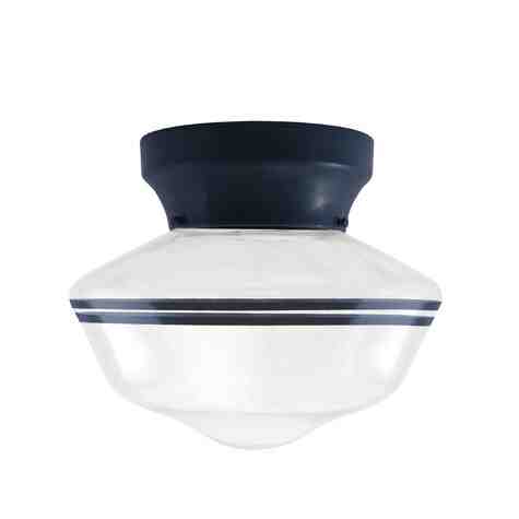 Kao Primary Schoolhouse Flush Mount, 705-Navy, Large Clear Glass, Double Painted Band