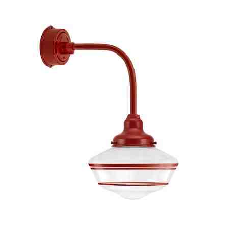 Primary LED Schoolhouse Gooseneck, 400-Barn Red, G13 Gooseneck Arm, Large Clear Glass, Triple Painted Band