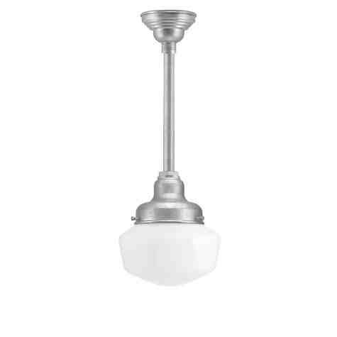 Primary LED Schoolhouse Stem Mount, 975-Galvanized, Small Opaque Glass