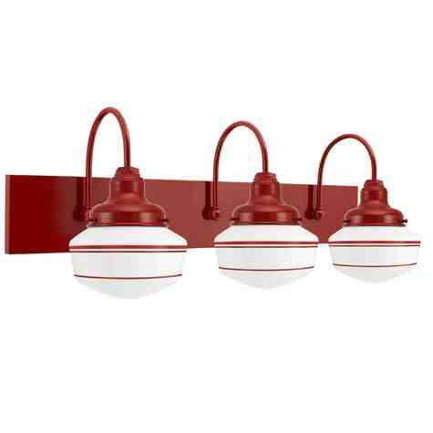 Primary 3-Light Schoolhouse Vanity Light, Opaque Glass, 400-Barn Red Fitter & Mounting Finish, Triple Painted Band