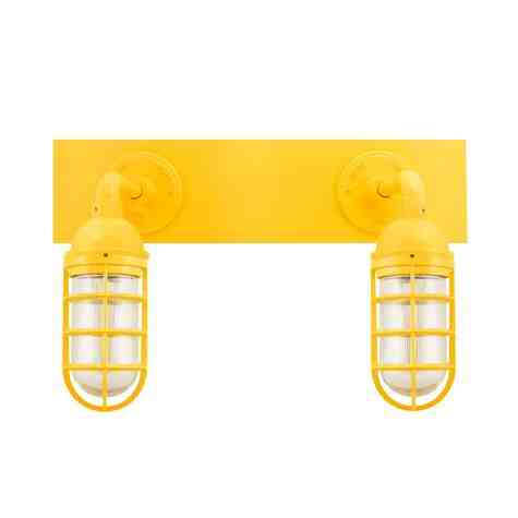 Industrial Guard Double Vanity Light, 500-Buttery Yellow, CGG-Standard Cast Guard, RIB-Ribbed Glass