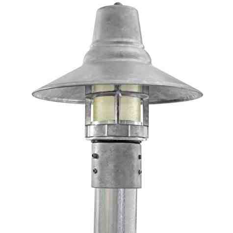 12" Aero LED Industrial Guard Post Mount, 975-Galvanized, HCR-Honey Crackle Glass
