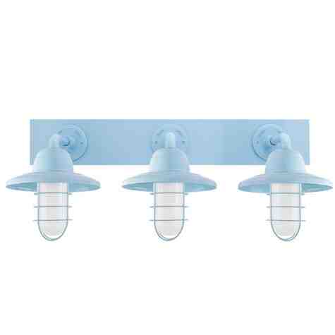 Industrial Guard LED Triple Vanity Light, 715-Delphite, Warehouse Shade, WGG-Wire Guard, FST-Frosted Glass