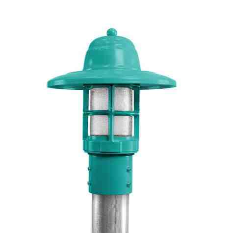Atomic Industrial Guard Post Mount, 390-Teal, CCR-Clear Crackle Glass, Smooth Direct Burial Pole, 975-Galvanized