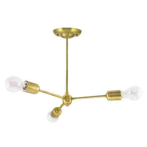 Downtown Minimalist 3-Light Chandelier, 997-Natural Raw Brass, 12" Stem, 25w Victorian Style Edison Bulbs