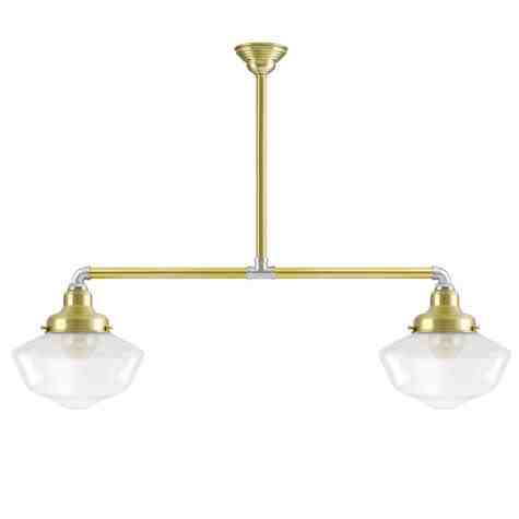 Primary Schoolhouse 2-Light Chandelier, 997-Natural Raw Brass, Large Clear Glass
