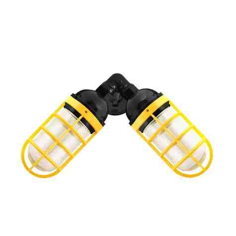 Atomic Topless Dual LED Sconce, 100-Black, CGG-Standard Cast Guard, 500-Buttery Yellow, RIB-Ribbed Glass